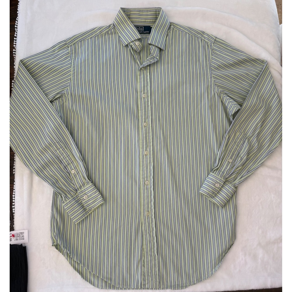 Polo Ralph Lauren Mens Striped Dress Shirt Green /Blue 15 34/35 Long Sleevee
